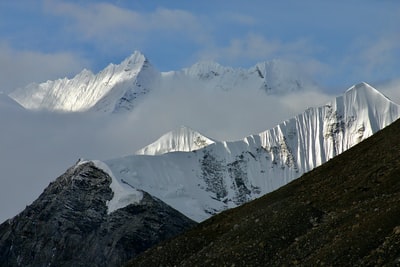 白昼蓝天雪山